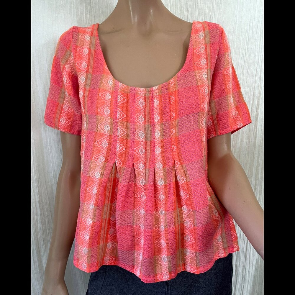 Ace & Jig colorful short sleeve woven cotton blend top pleats S / P